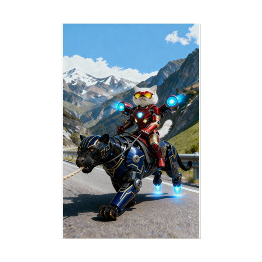 IronCat SuperHero Rolled Poster, Cat Decor, Unique Wall Art, Children's Room Decor, Gift for Cat Lovers, Fun Home Decoration