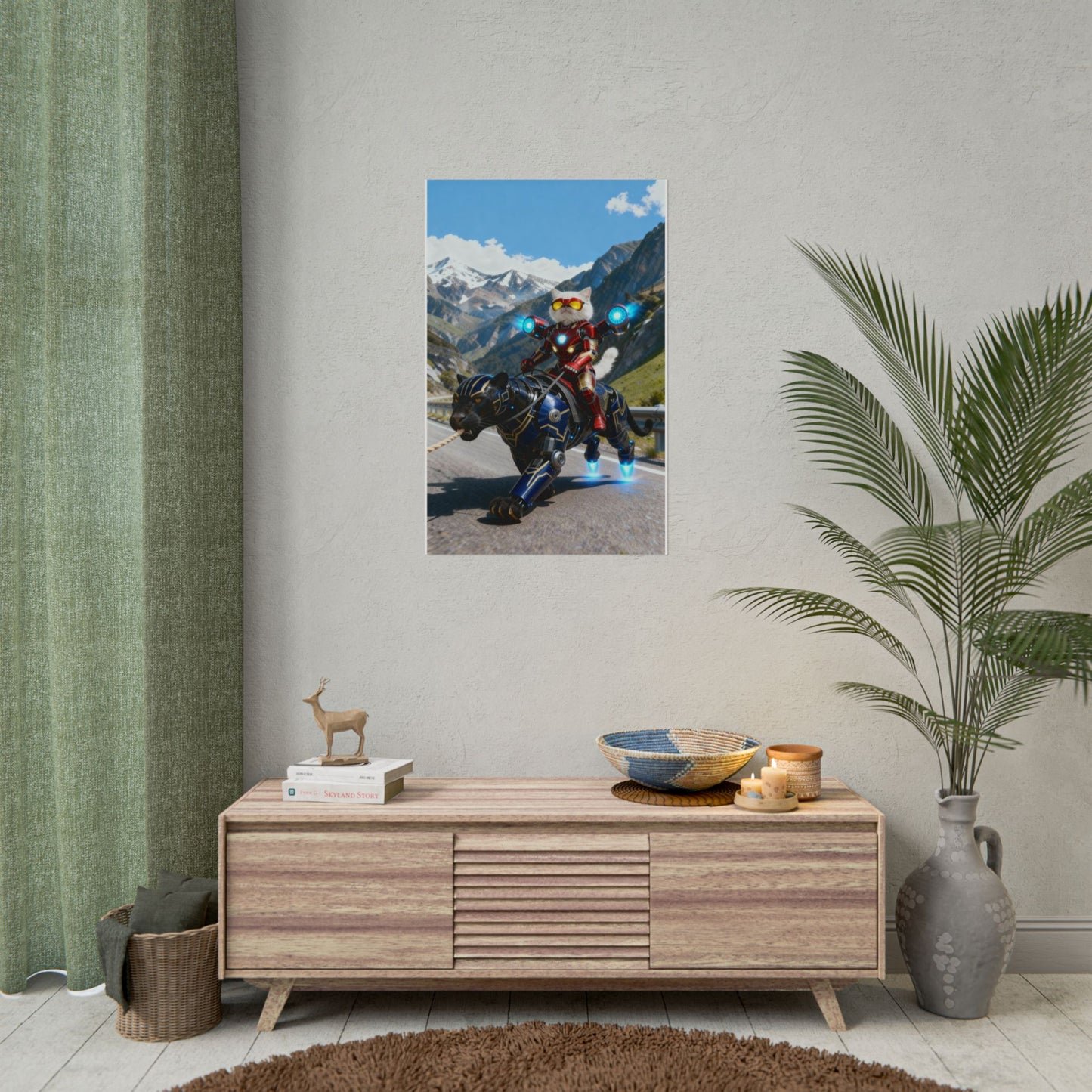 IronCat SuperHero Rolled Poster, Cat Decor, Unique Wall Art, Children's Room Decor, Gift for Cat Lovers, Fun Home Decoration